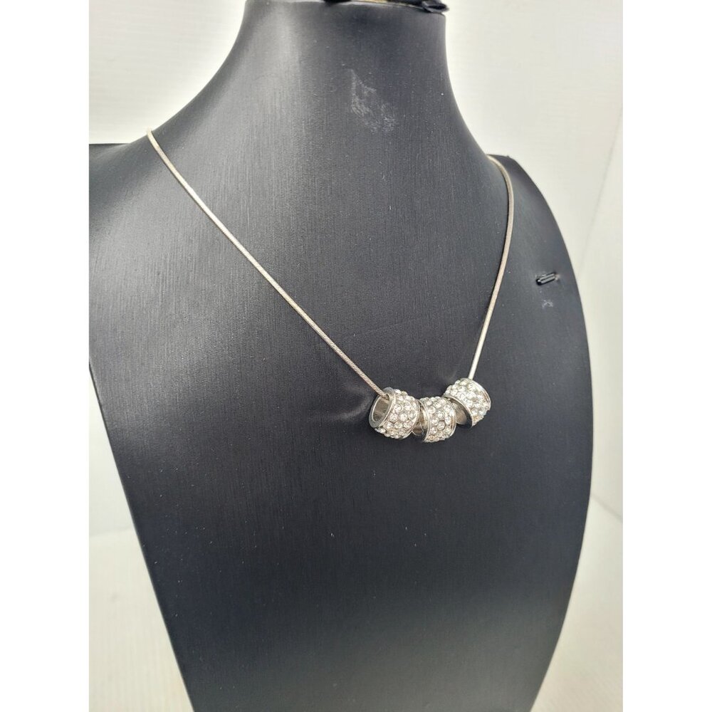 Vintage Elegant Sterling Silver Necklace With Three Sparkling Rhinestone Beads - Picture 11 of 16